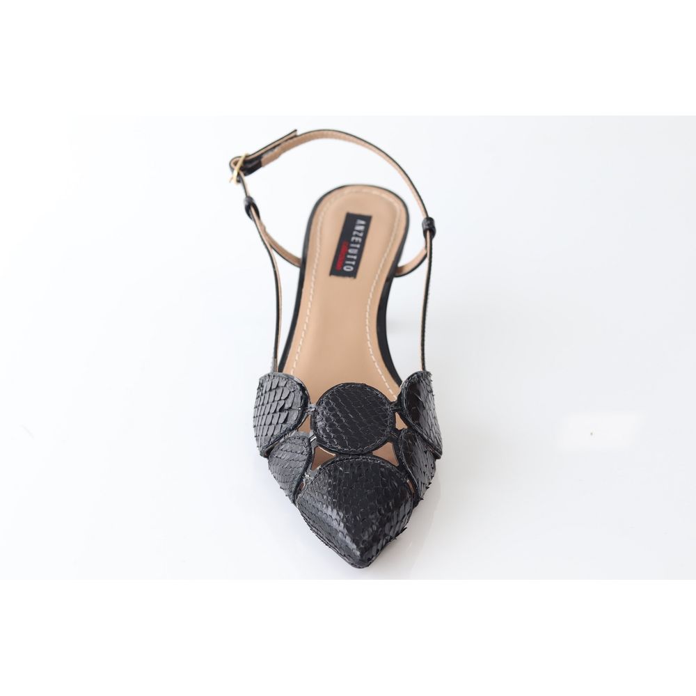 SLINGBACK VALENTINA COBRA PYTHON PRETO/COURO PRETO - REF 53.14